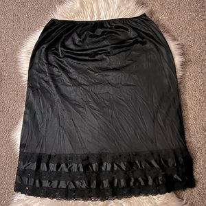 Black Silk Lace Slip Midi Skirt Rare Chemise Lingerie